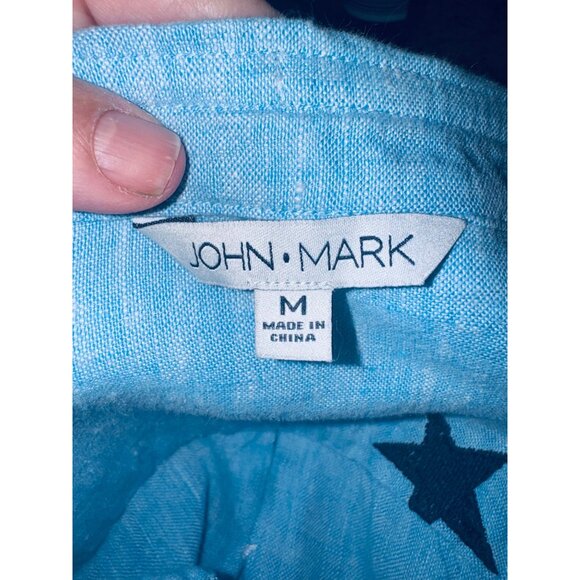 John Mark Sky Blue Embroidered Star Linen Patriotic USA Button Up Top Money - Picture 6 of 9